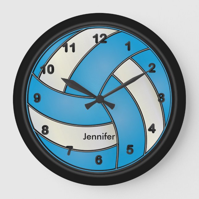 Grande Horloge Ronde Volleyball | Bleu bébé et blanc (Recto)