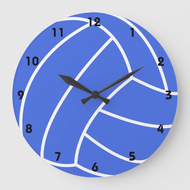 Grande Horloge Ronde Volleyball de bleu royal et de blanc (Recto)