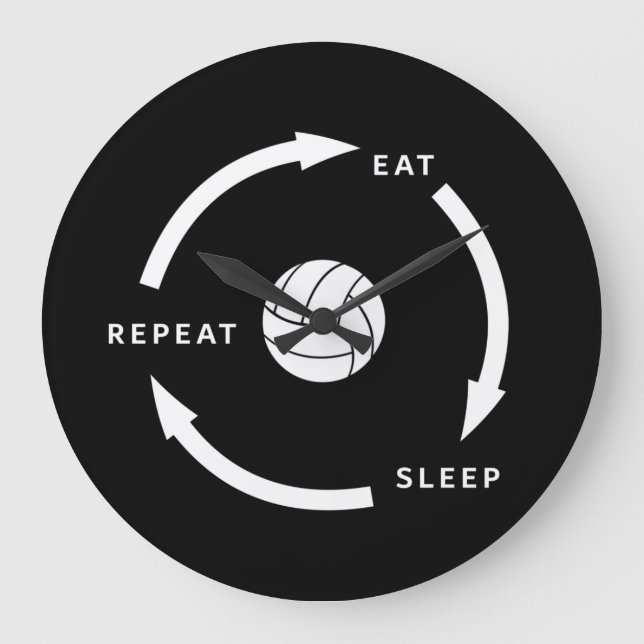 Grande Horloge Ronde Volleyball Manger Sleep Répéter Le Ventilateur De  (Recto)