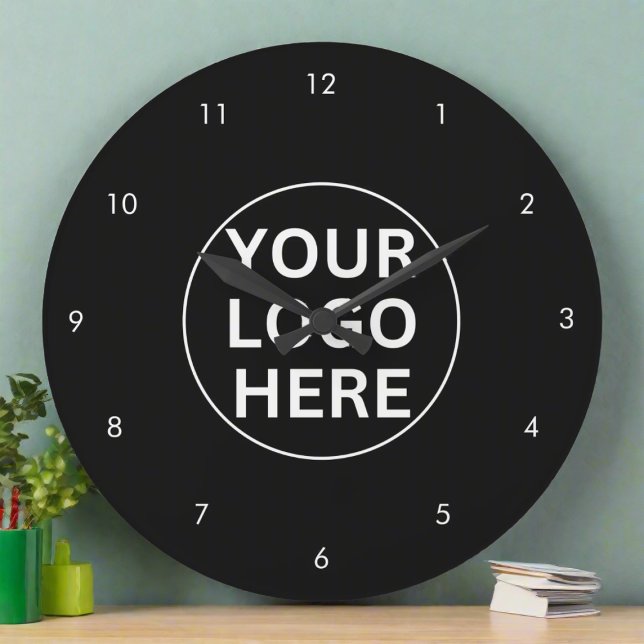 Grande Horloge Ronde Votre logo l Professionnel Professionnel Noir & Bl (Créateur téléchargé)