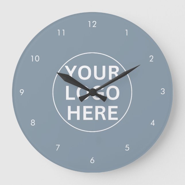 Grande Horloge Ronde Votre logo professionnel Dusty Blue Promo (Recto)