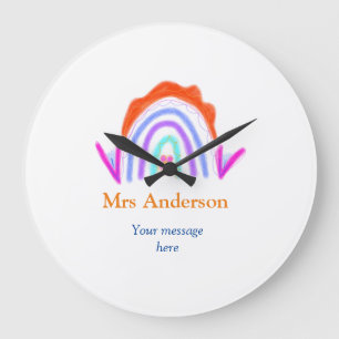 Grande Horloge Ronde Votre message e ajouter nom de texte rainbow profe