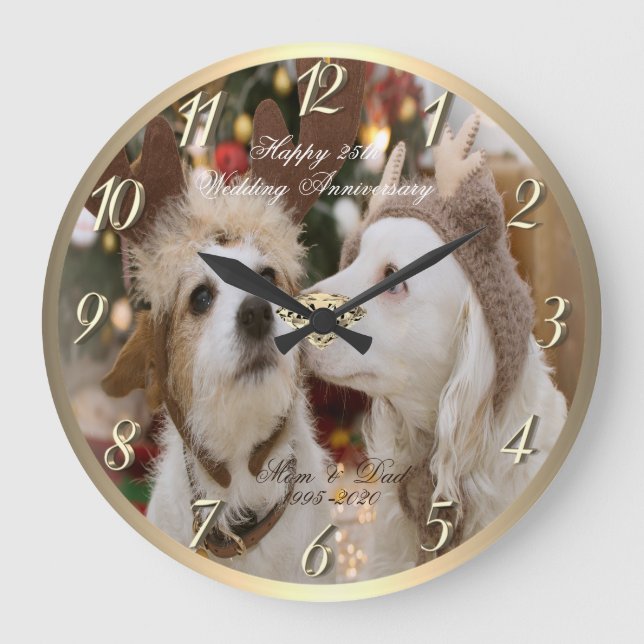 Grande Horloge Ronde Votre photo Diamond 25e anniversaire de Mariage (Recto)