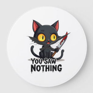 Grande Horloge Ronde Vous n'avez rien vu Chat noir drôle Halloween