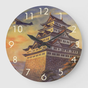Grande Horloge Ronde Voyage au Japon Vintage, avion de pagode japonaise