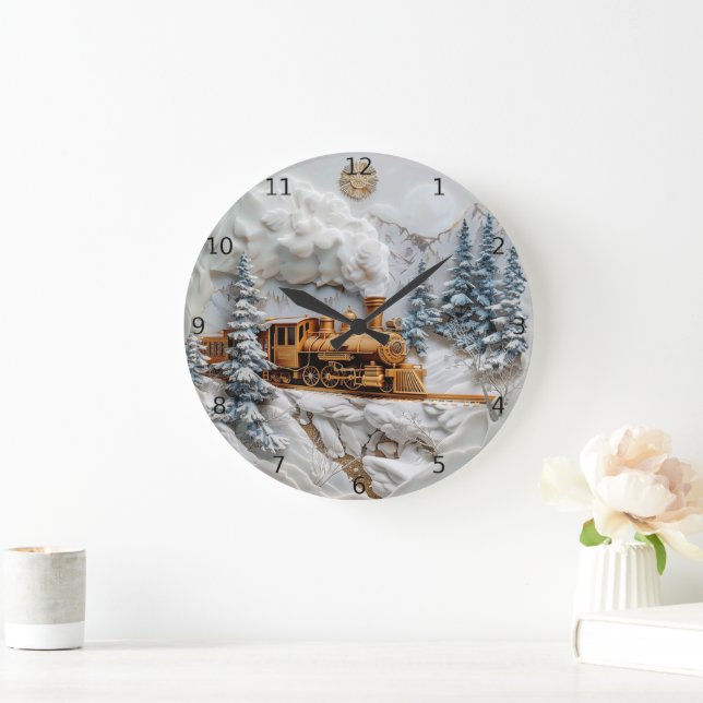 Grande Horloge Ronde Voyage en train d'hiver, élégance (Maison)