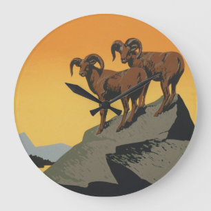 Grande Horloge Ronde Voyage vintage de faune de parcs nationaux de WPA