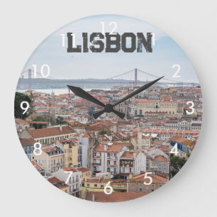 Grande Horloge Ronde Vue sur la vieille ville de Lisbonne et le pont du