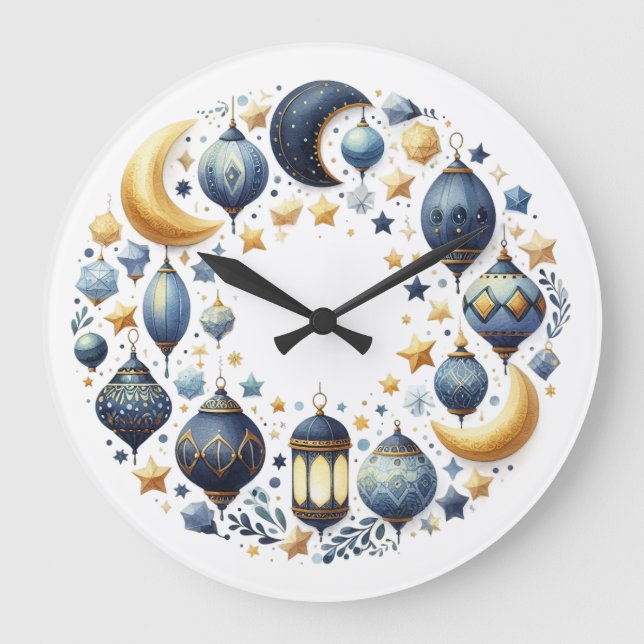 Grande Horloge Ronde Wall Clock-Eid Mubarak Wreath Wall Clock (Recto)