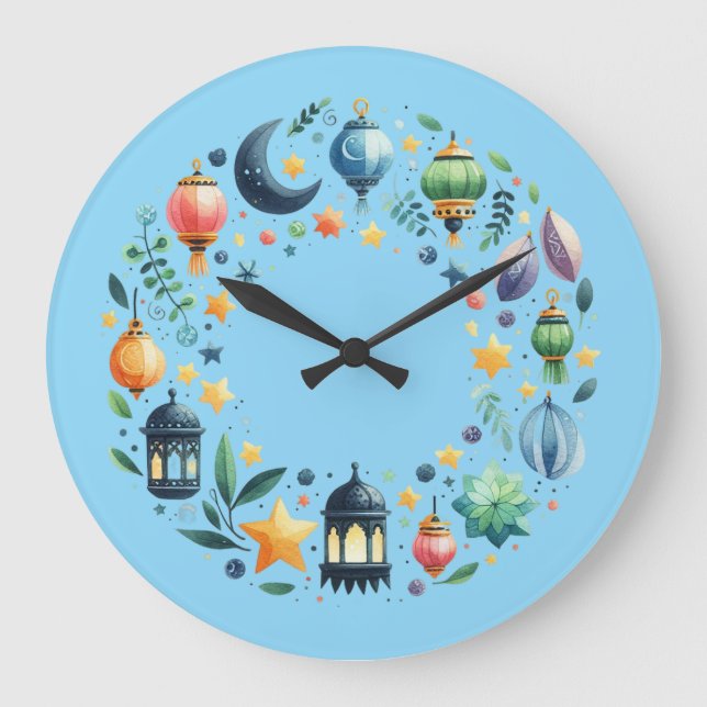 Grande Horloge Ronde Wall Clock-Eid Mubarak Wreath Wall Clock (Recto)
