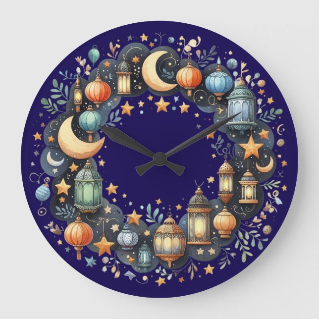 Grande Horloge Ronde Wall Clock-Eid Mubarak Wreath Wall Clock (Recto)