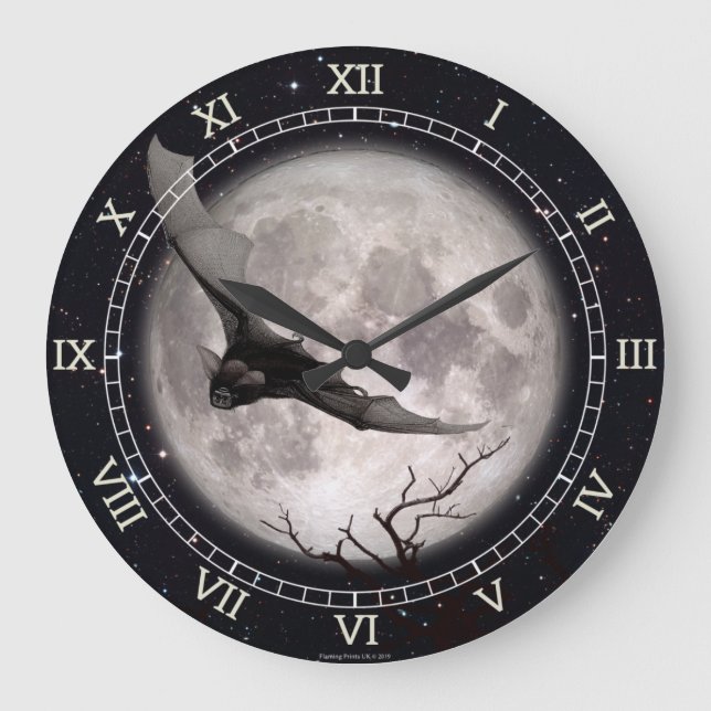 Grande Horloge Ronde Wall Clock Flying Bat, Full Moon, Gothic, vampires (Recto)