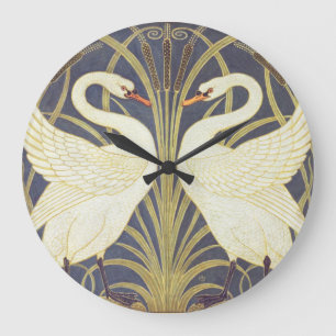 Grande Horloge Ronde Walter Crane Swan, Rush Et Iris Art Nouveau