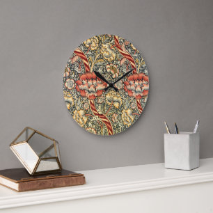 Grande Horloge Ronde Wandle par William Morris, textile ancien Beaux-Ar