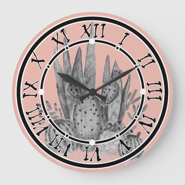 Grande Horloge Ronde Watercolor , cactus , succulents (Recto)