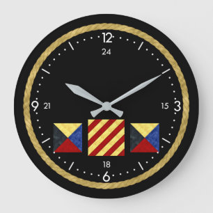 Grande Horloge Ronde Watercolor Nautical Signal maritime Flag monogram