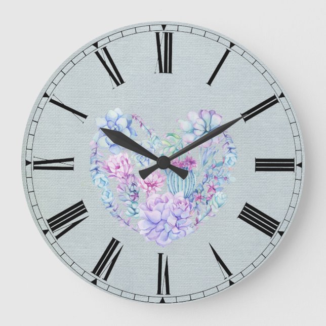 Grande Horloge Ronde Watercolor succulents (Recto)