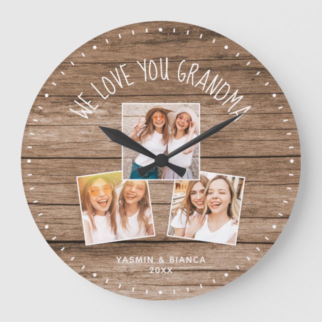 Grande Horloge Ronde WE LOVE YOU GRANDMA Custom Photo Mothers Day (Recto)