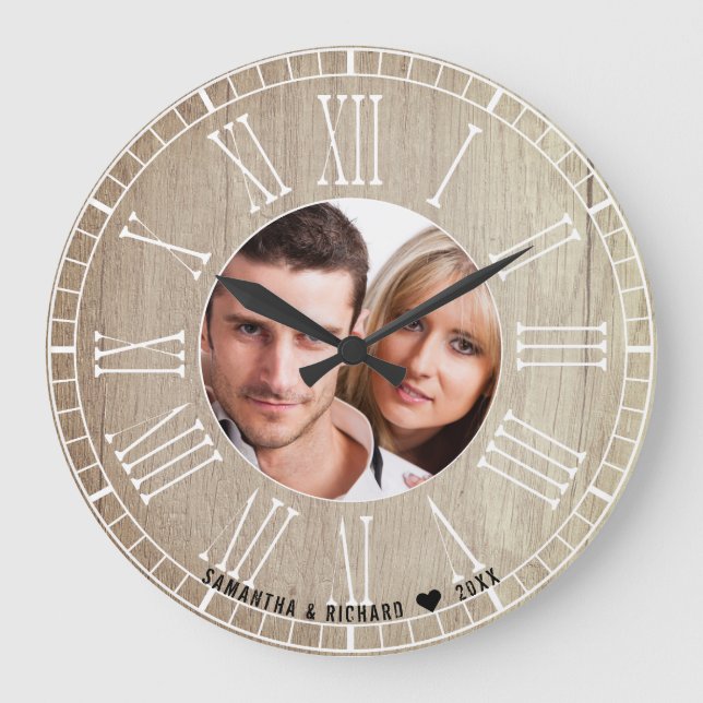 Grande Horloge Ronde Wedding Anniversary Roman Numerals Photo Wood (Recto)