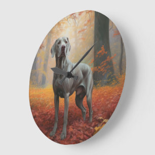 Grande Horloge Ronde Weimaraner en automne Leaves automne Inspire