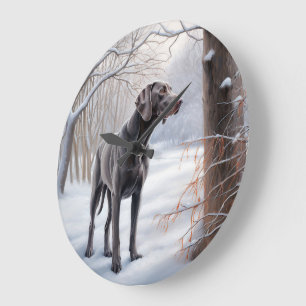 Grande Horloge Ronde Weimaraner Laisser Neige Noël