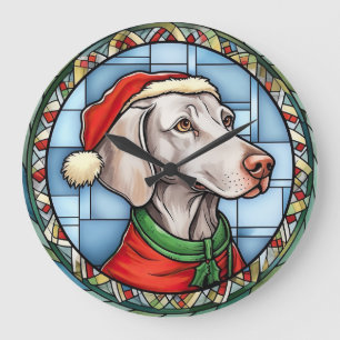 Grande Horloge Ronde Weimaraner Vitrail Noël