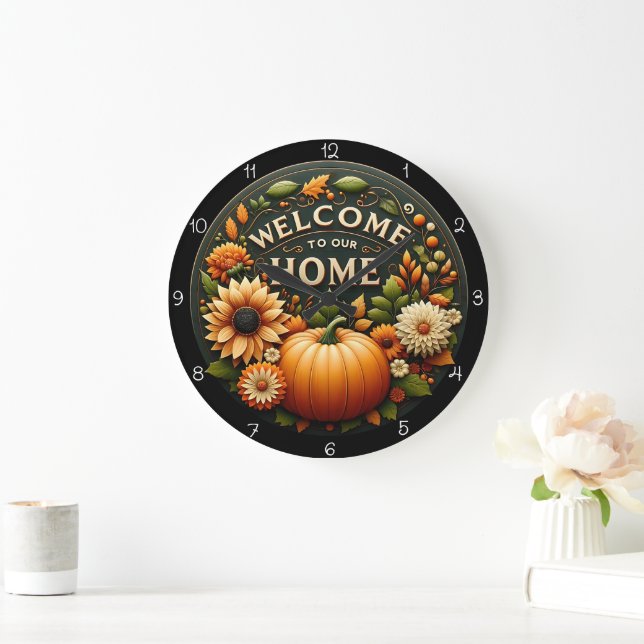 Grande Horloge Ronde Welcome Home Floral Pumpkin Autumn (Maison)