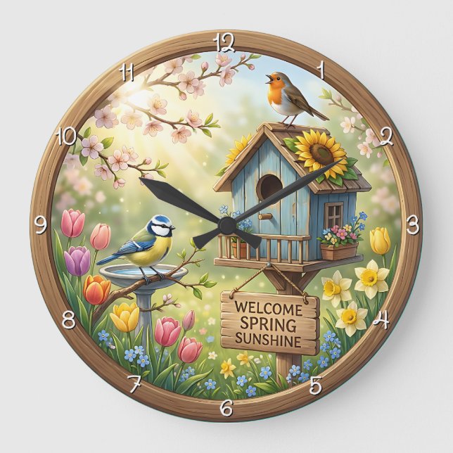 Grande Horloge Ronde Welcome Spring Sunshine Birdhouse (Recto)