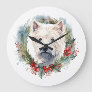 Grande Horloge Ronde West Highland White Terrier Wire de Noël