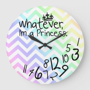 Grande Horloge Ronde Whatever, I'm a Princess - rainbow chevron