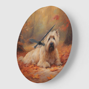 Grande Horloge Ronde Wheaten Terrier dans les feuilles d'automne automn
