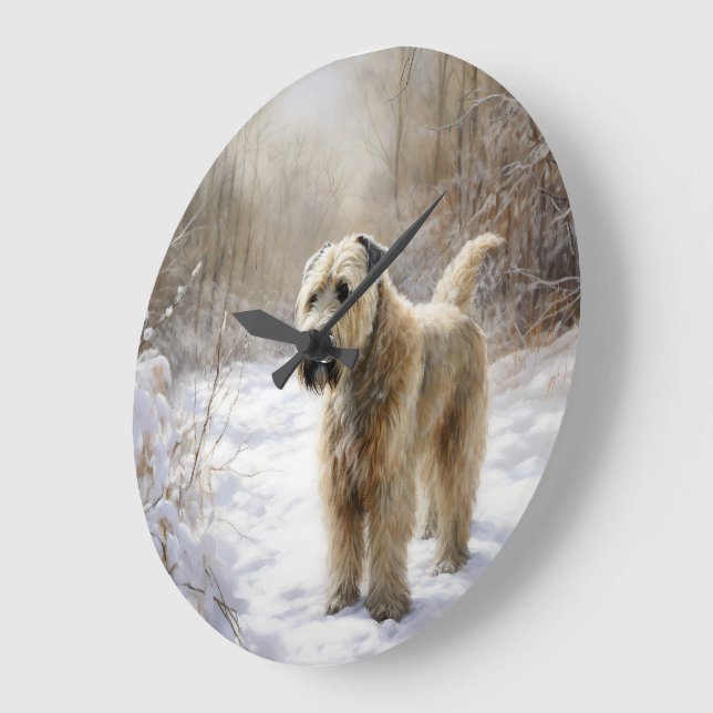 Grande Horloge Ronde Wheaten Terrier Laisser neiger Noël (Angle)