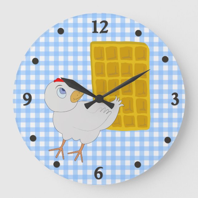 Grande Horloge Ronde Whimsical Chicken and Waffle Kitchen Wall Clock (Recto)