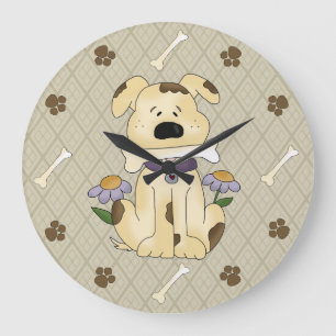 Grande Horloge Ronde Whimsical dog with Bone Wall Clock