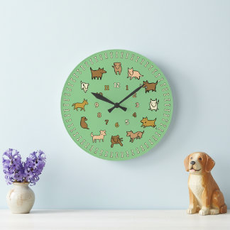Grande Horloge Ronde Whimsical Green Wall Clock for Dog Lovers