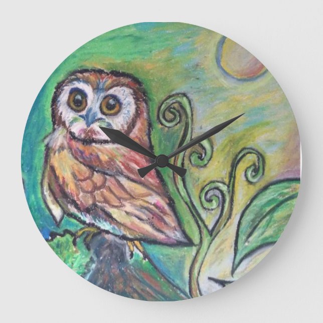 Grande Horloge Ronde Whimsical Owl (Recto)