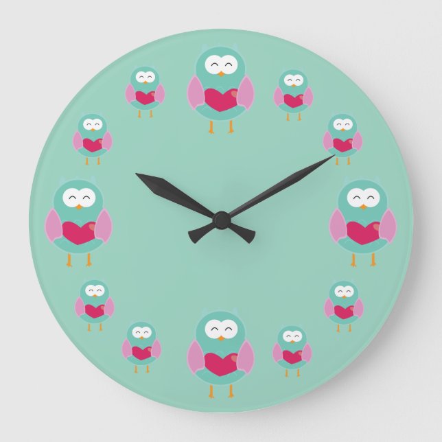 Grande Horloge Ronde Whimsical Owl Art Clock (Recto)