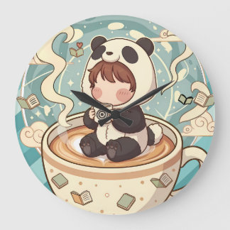 Grande Horloge Ronde Whimsical Panda Coffee Decorative Wall Clock