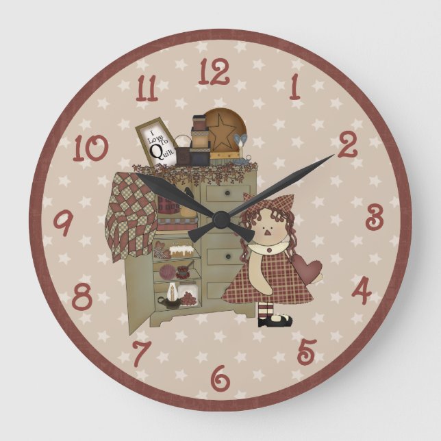 Grande Horloge Ronde Whimsical Primitive Raggedy Ann (Recto)