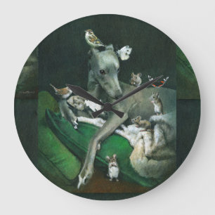 Grande Horloge Ronde Whippet With Mice And Birds Wall Clock