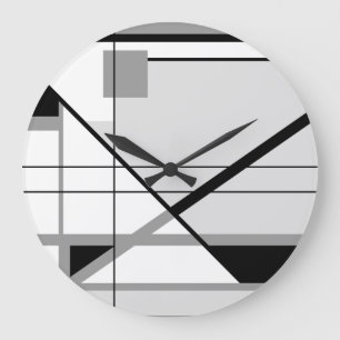 Grande Horloge Ronde White Black Gray Geometric Abstract