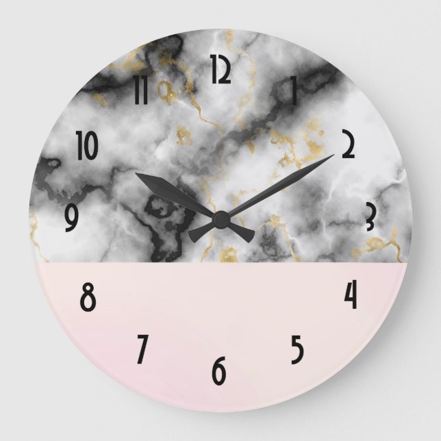 Grande Horloge Ronde White Gray Marble with Gold Ribbon (Recto)