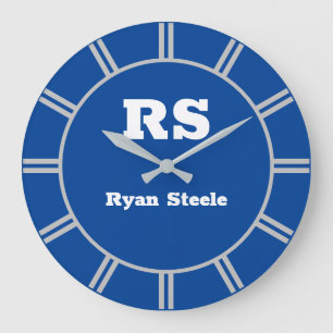 Grande Horloge Ronde White Monogram & Nom, Lt Grey Lines, Deep Blue