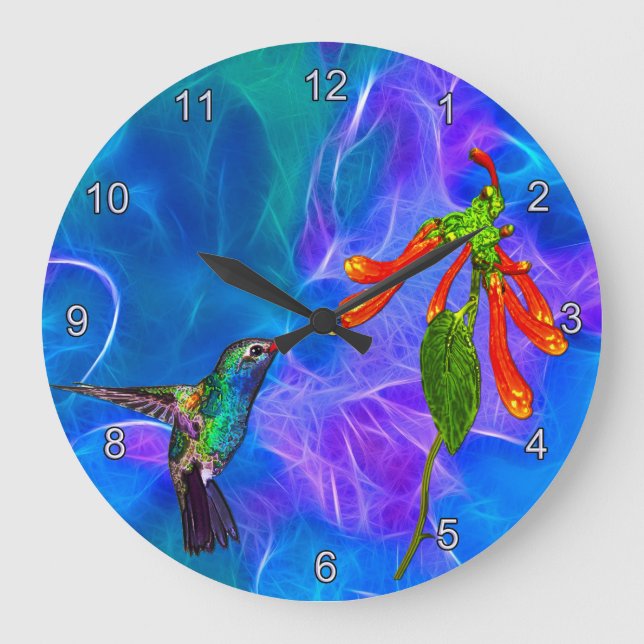 Grande Horloge Ronde Wild Hummingbird Bird-lover's Art Clock (Recto)