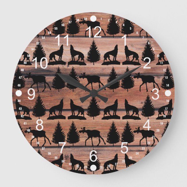 Grande Horloge Ronde Wild Moose Wolf Wilderness Mountain Cabin Rustic (Recto)