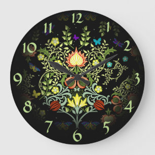 Grande Horloge Ronde William Morris Feuilles Et Fleurs