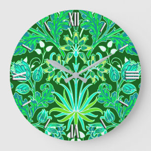 Grande Horloge Ronde William Morris Hyacinth Imprimer, Emerald Green