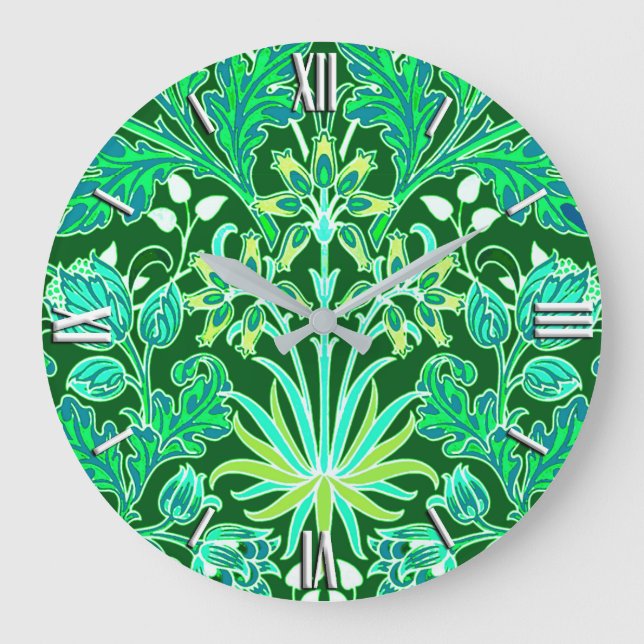 Grande Horloge Ronde William Morris Hyacinth Imprimer, Emerald Green (Recto)