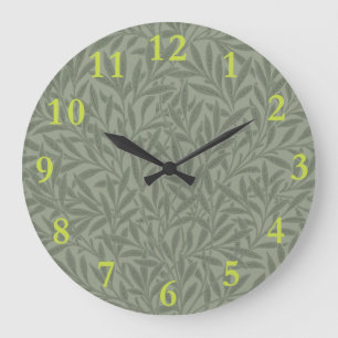 Grande Horloge Ronde William Morris Motif Saule Antique Vert Sauge