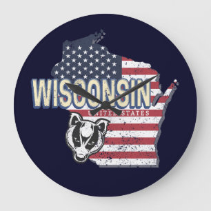 Grande Horloge Ronde Wisconsin États-Unis Carte d'état Vintage USA